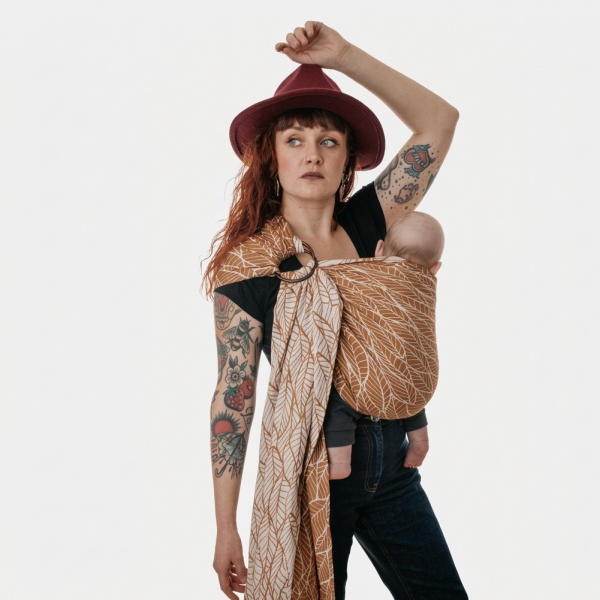 Motif réversible - Naturioù Ring Sling Millefeuilles Caramel - écharpe de portage sans noeud