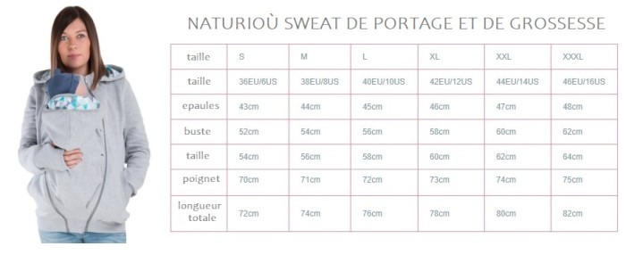 Naturioù sweat de portage et de grossesse tailles