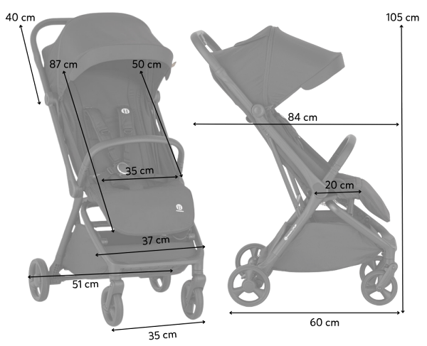 Petite&Mars Flip - Poussette compacte - dimentions