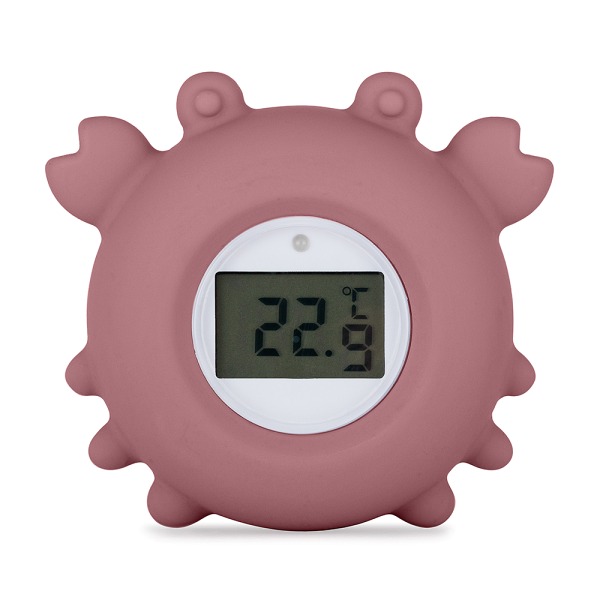 Petite&Mars - Thermomètre digital d’eau en silicone Crab Caleb Dusty Rose – en forme de crabe rose