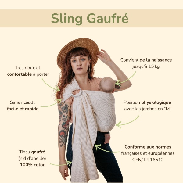 Naturioù Ring Sling Gaufré - écharpe de portage sans noeud
