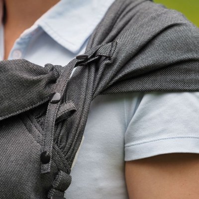Détails des points d'accroche de la capuche/appui-tête Wrap Babycarrier Storchenwiege