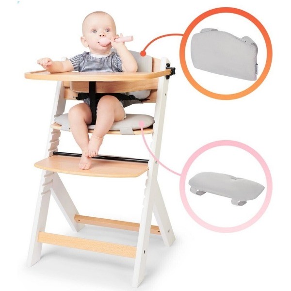 KinderKraft Enock chaise haute en bois avec coussins