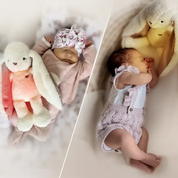 MyHummy Lapin Ecru 5-en-1 - Peluche à Bruits Blancs avec Veilleuse