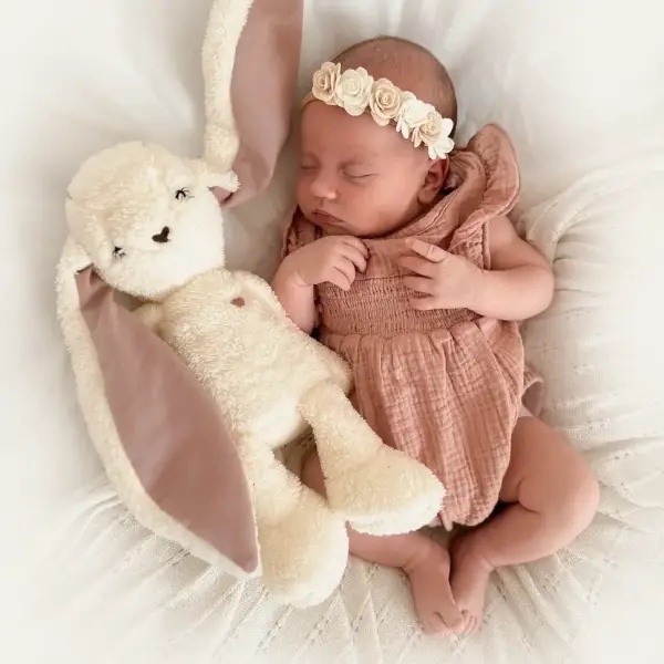 MyHummy Lapin écru-rose 5-en-1 - Peluche à Bruits Blancs avec Veilleuse