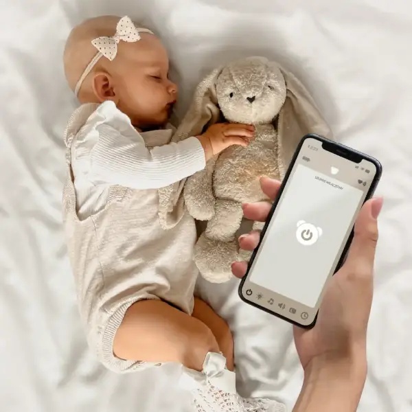 MyHummy Lapin Beige 7 en 1 APP - Peluche à Bruits Blancs  Aide au Sommeil Bébé