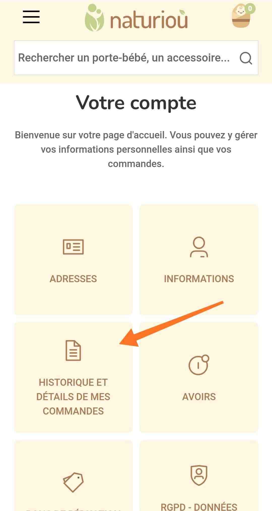 Menu du compte client