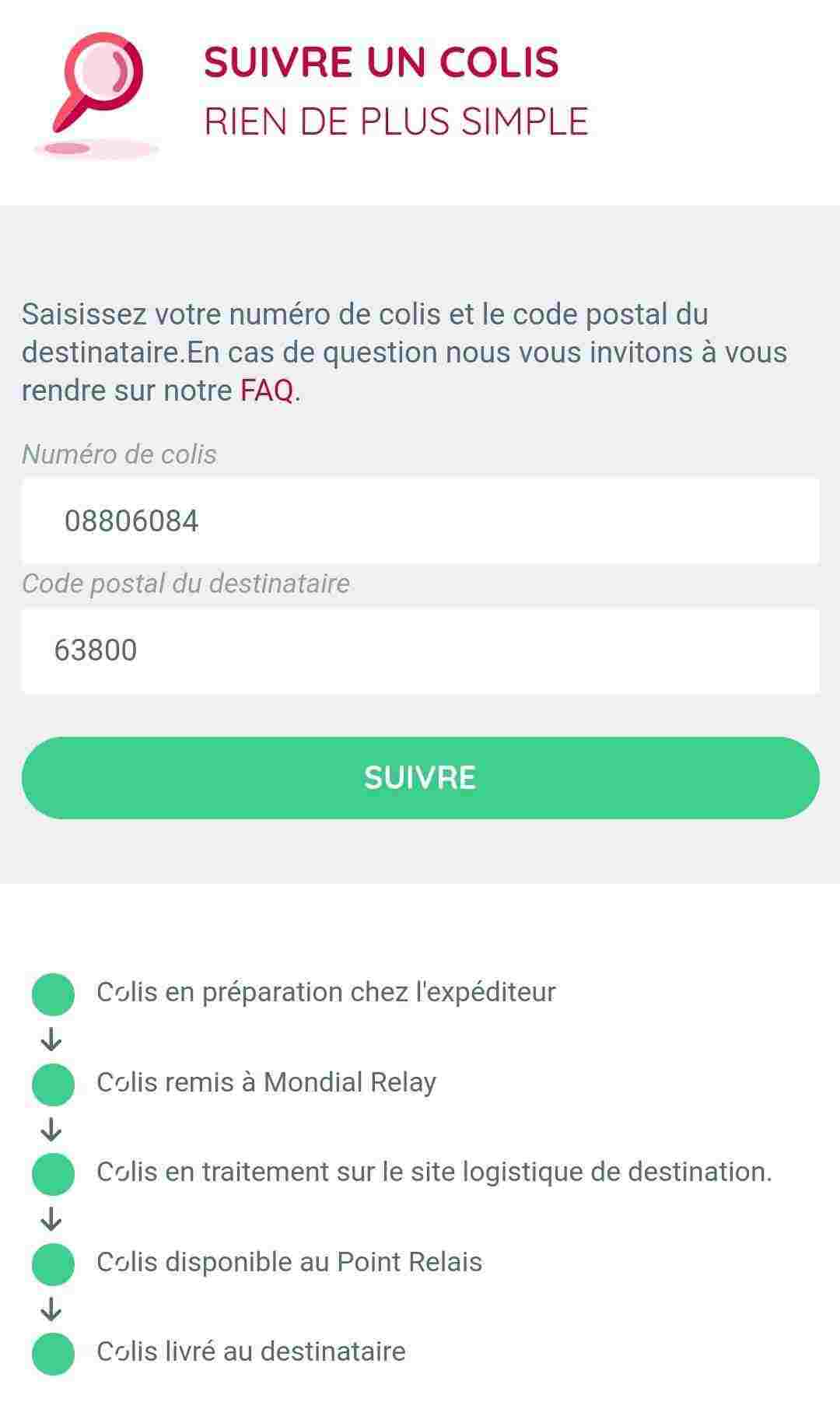 Page suivi colis prestataire