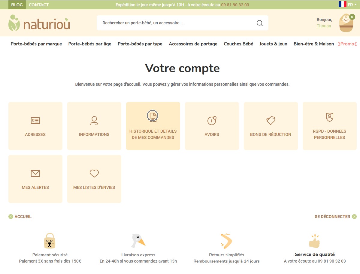 Page acceuil compte client
